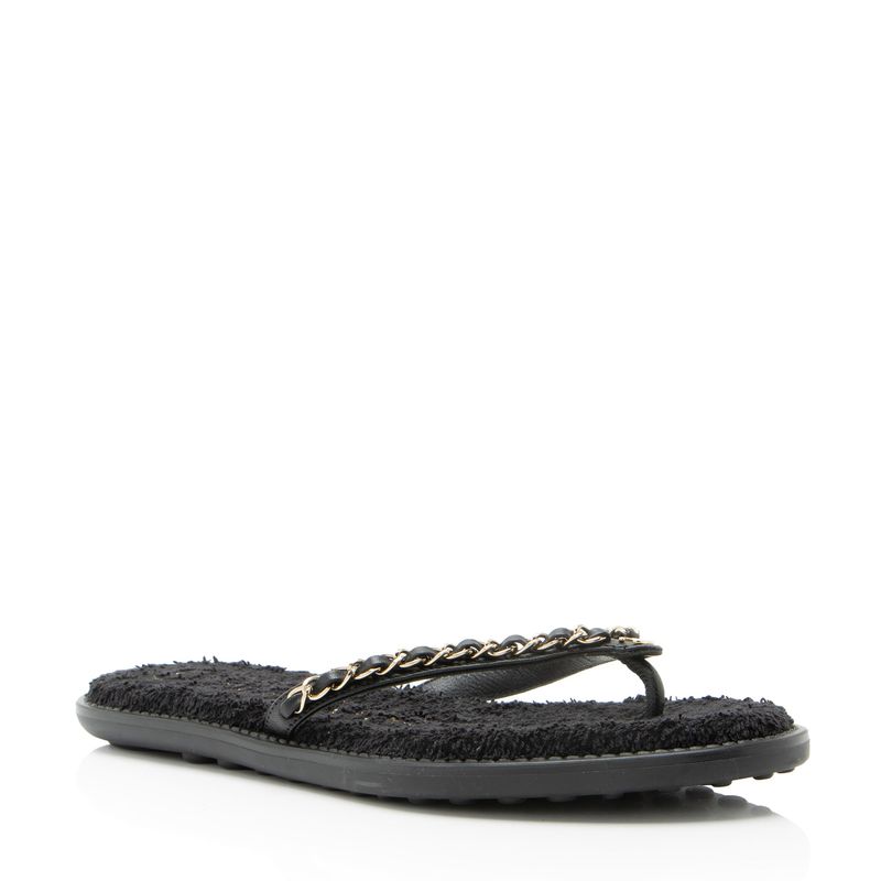 Chanel Lambskin Terrycloth Chain Cc Thong Sandals - Size 6 / 36